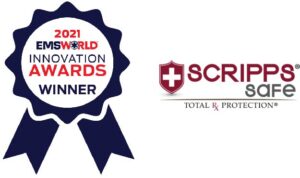 A blue ribbon and logo for the 2 0 2 1 world innovation awards.